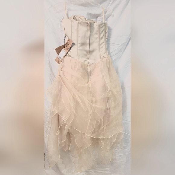 Strapless Assymetrical Gown with Bodice and Tulle in Champagne, Small - Picture 2 of 3